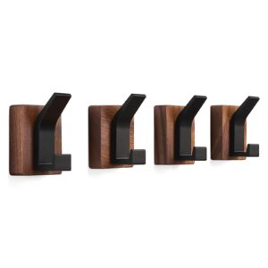 aodoran coat hooks wall mounted - 4 pack heavy duty towel hooks for wall hanging wood black rustproof coat rack wall mount wall hooks bag key hat hanger