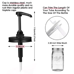 Wide Mouth Mason Jar Honey Pump Dispenser Lid & 4pcs Sticker,Food Grade Plastic pumps and 3.38 Inch Stainsteel Steel Lids Rust Proof Leak-Proof for Jam Ketchup Sauce NO JAR QurHapzy