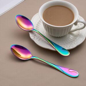 Rainbow Dessert Spoons, Seeshine 6.5-inch Stainless Steel Shiny Rainbow Teaspoon, Espresso Coffee Spoon, Tea Spoons Silverware, Set of 6