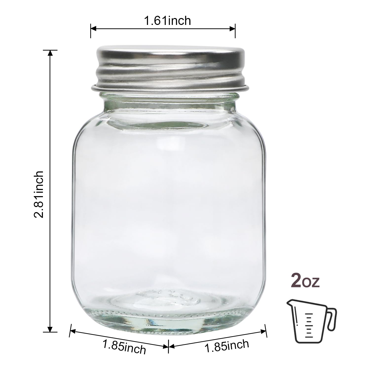 Accguan 2oz Mason Jars,Ginger Shots Bottles with Silver Lids,Glass Yogert Jars,Candle Jar,Honey,Jam,Jelly,Spice,Wedding Favors,Shower Favors(48pcs)