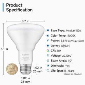 SHINESTAR 6-Pack BR30 LED Recessed Light Bulbs, 65W Equivalent, 5000K Daylight White, Dimmable Flood Lights Indoor, 650LM, E26 Base