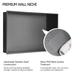 24 x16 Black Stainless Steel Shower Niche, Luckyhorse 24"x16"x4" Wall-Inserted Rectangular Bathroom Recessed Bathroom Shower Niche Shelf for Bathroom Storage