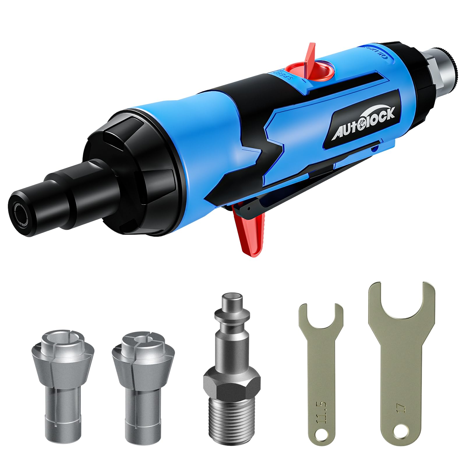 Autolock 1/4” Straight Air Die Grinder, 25000 RPM Pneumatic Die Grinder Tools with 1/4 Inch & 1/8 Inch Collets, Rear Exhaust