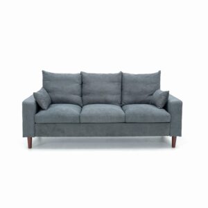 Panana 3 Seat Designer Sofa Couch Linen Fabric Wood Legs, Grey