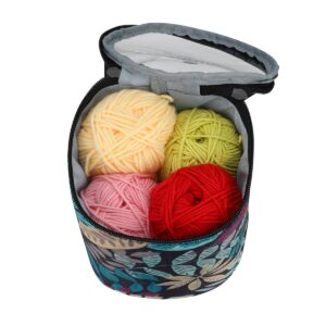 Mdoker mini yarn storage small size yarn bag for crocheting with holes,empty round knitting tote bags protable yarn holder,perfect for travel,beginner & crocheter(Blue Leaves)