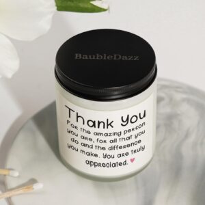 BAUBLEDAZZ Thank You Gifts for Women, Thank You Candle- Handmade Lavender Natural Soy Wax Candle (7oz)- Appreciation Gifts for Friends, Coworker, Employee, Hostess Gifts