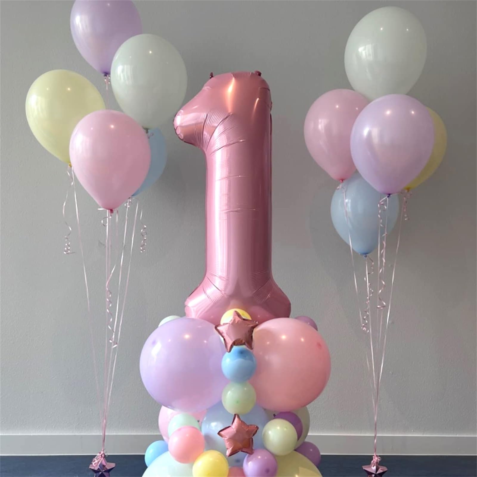 Pastel Pink 1 Balloons, 40 Inch Giant Light Pink Helium Foil Number 0-9 for Girls, Self Inflating 1st Birthday Balloon for Women Anniversary Baby Shower Princess Party Decorations Supplies