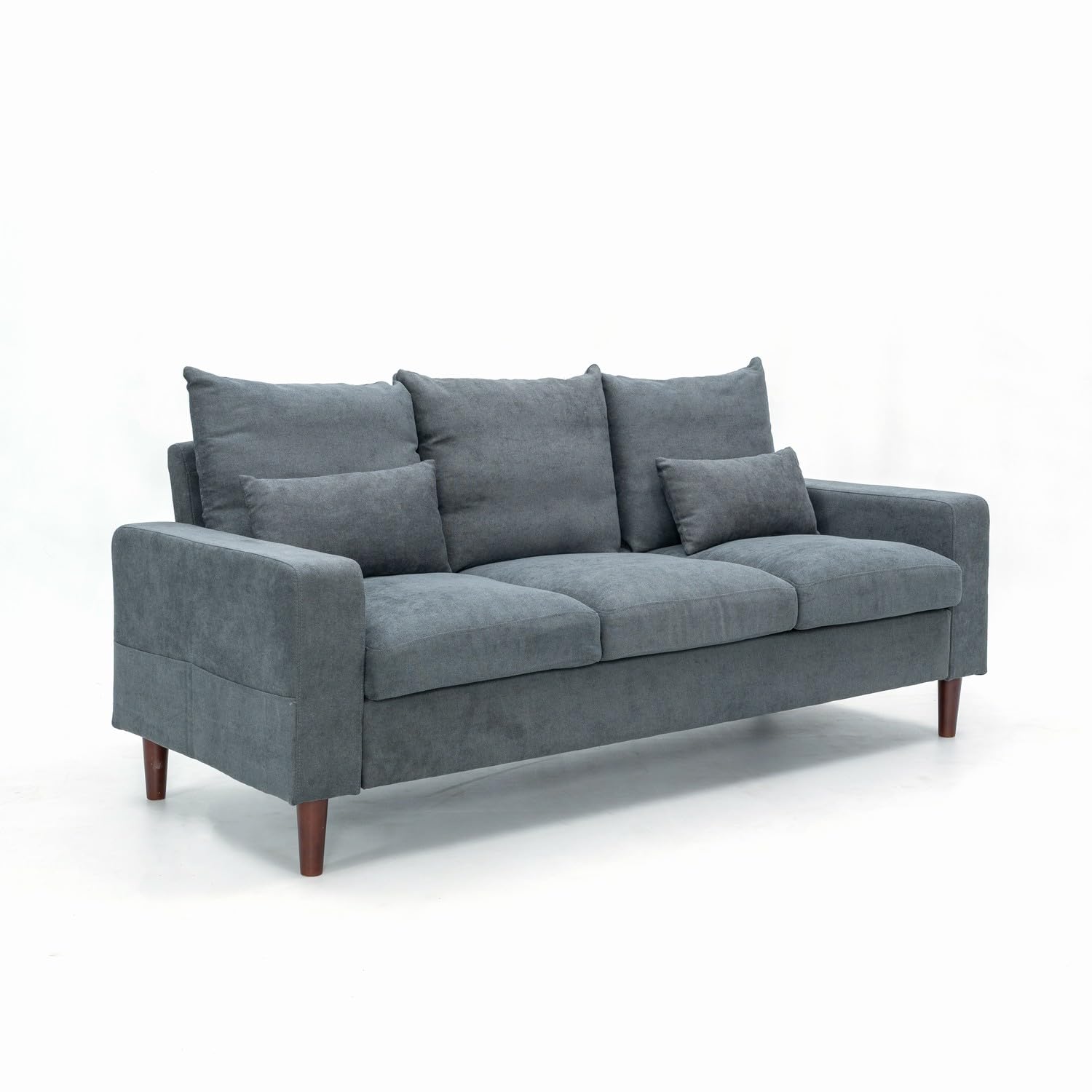 Panana 3 Seat Designer Sofa Couch Linen Fabric Wood Legs, Grey