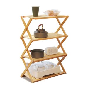 Rosvola Foldable Wood Rack, Strong Bearing Capacity Wide Applications Camping Portable Folding Shelf for Outdoor (4 Layers)