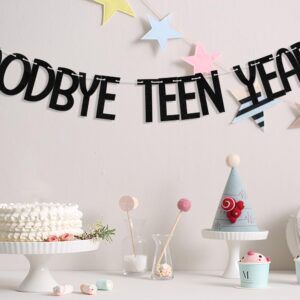 Goodbye Teen Years Banner, 20th Birthday Decorations, 20 & Fabulous, Happy 20 years old Anniversary Party Decoration Supplies Black