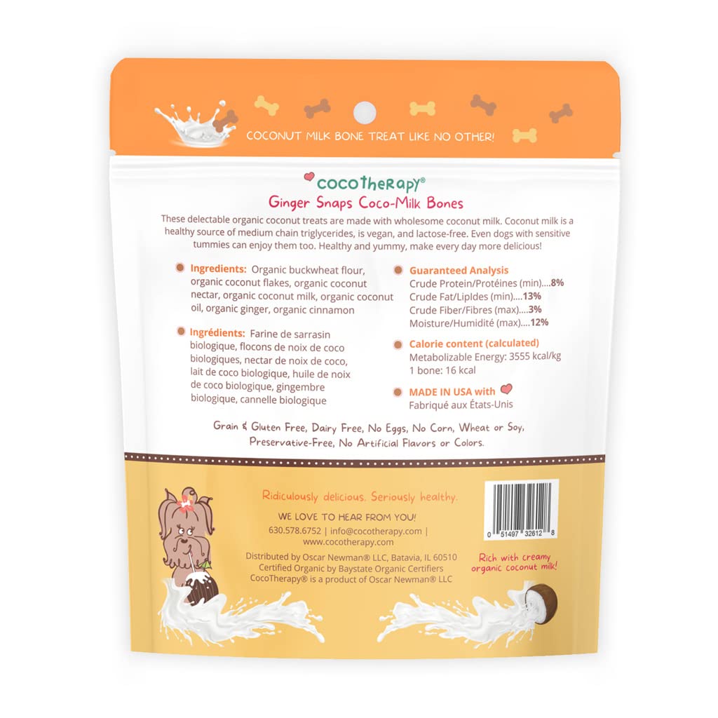 CocoTherapy Ginger Coco-Milk Bones 3 Pack, 6 Ounces Each, USDA Organic