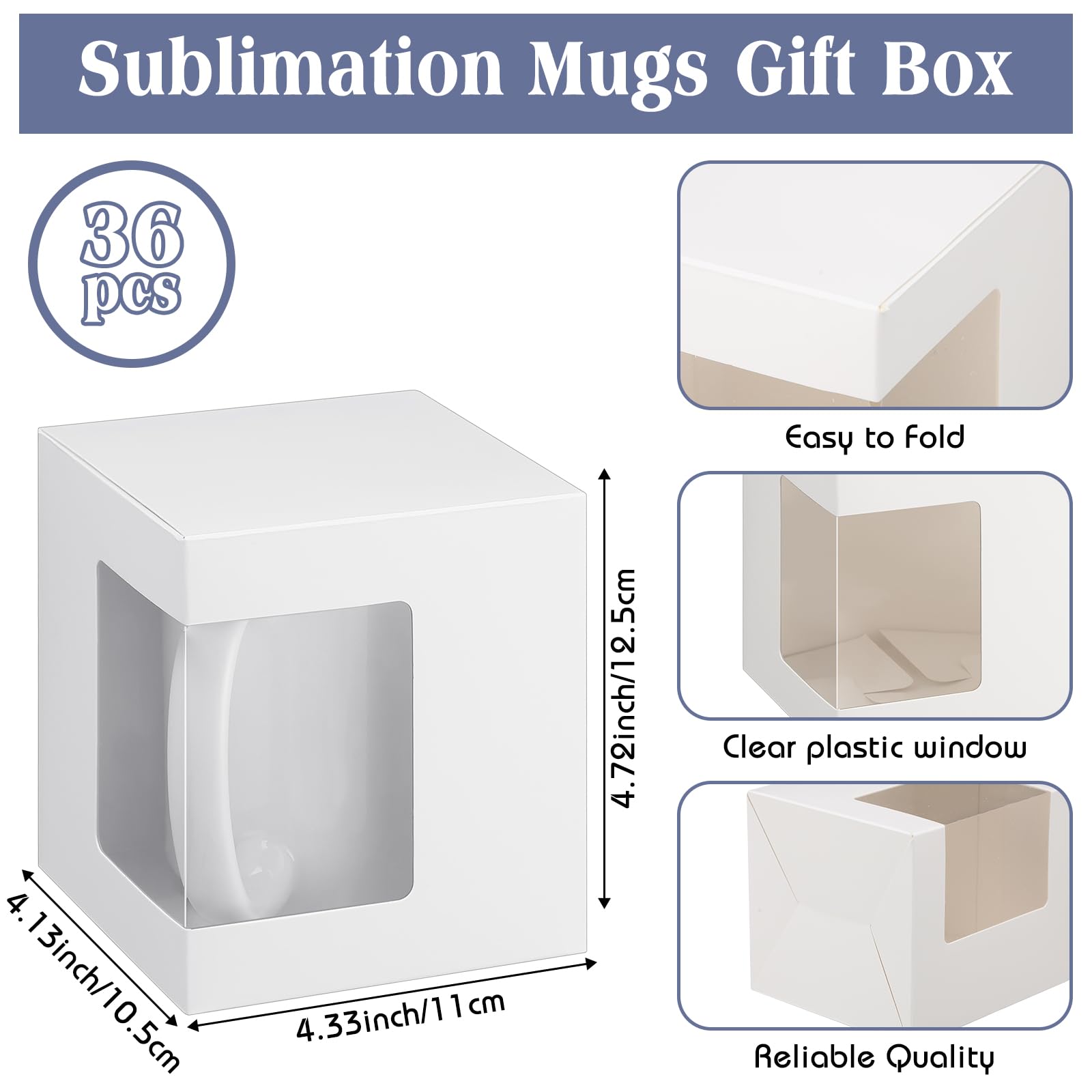 Harloon 36 Pack Mug Boxes for Gifts Coffee Mugs Boxes Gift Boxes for Shipping Sublimation Mugs Transparent Wine Glass Gift Packaging Box for Blanks 11oz, 12oz, 15oz Gift Wrapping (White)