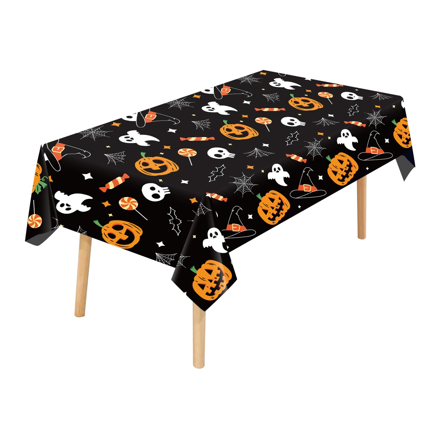 CXPSINC 4 Pack Halloween Pumpkin Ghost Tablecloth,54" x 108" Rectangular Plastic Spider Web Table Cloth Large Size Halloween Table Covers for Home Decor Halloween Party Decorations (Pumpkin Ghost)