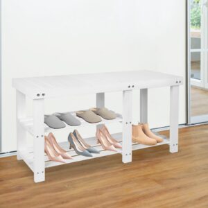 ACEHOME Shoe Rack Bench, 3 Tier Shoe Organizer for Entryway Storage, Small Wooden Shoe Shelf, Freestanding Shoe Racks, Bench Stable Shoe Stand, White