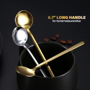 4 Pcs 6.7" Coffee Spoons, Teaspoons, Gold Spoons, Stirring Spoons with Long Handle, Cute Coffee Bar Accessories - Stainless Steel Bar Spoons Set for Espresso Iced Tea Dessert Ice Cream Yogurt cocktail