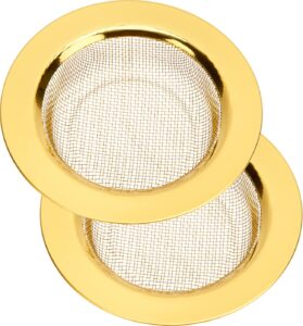 raings 2 pcs kitchen sink strainers stainless steel, upgrade anti-clogging mesh sink drain basket, strainers for sink drain food catcher with large wide rim 4.5" diameter (gold)