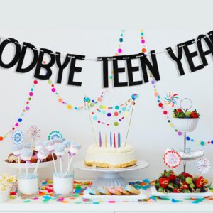 Goodbye Teen Years Banner, 20th Birthday Decorations, 20 & Fabulous, Happy 20 years old Anniversary Party Decoration Supplies Black