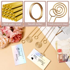 popokk 40 Pieces Metal Wire Floral Place Card Holder,Round Floral Card Holder Picks Metal Flower Picks Golden Gift Card Holder Photo Memo Holder Pick for Wedding Party Birthday