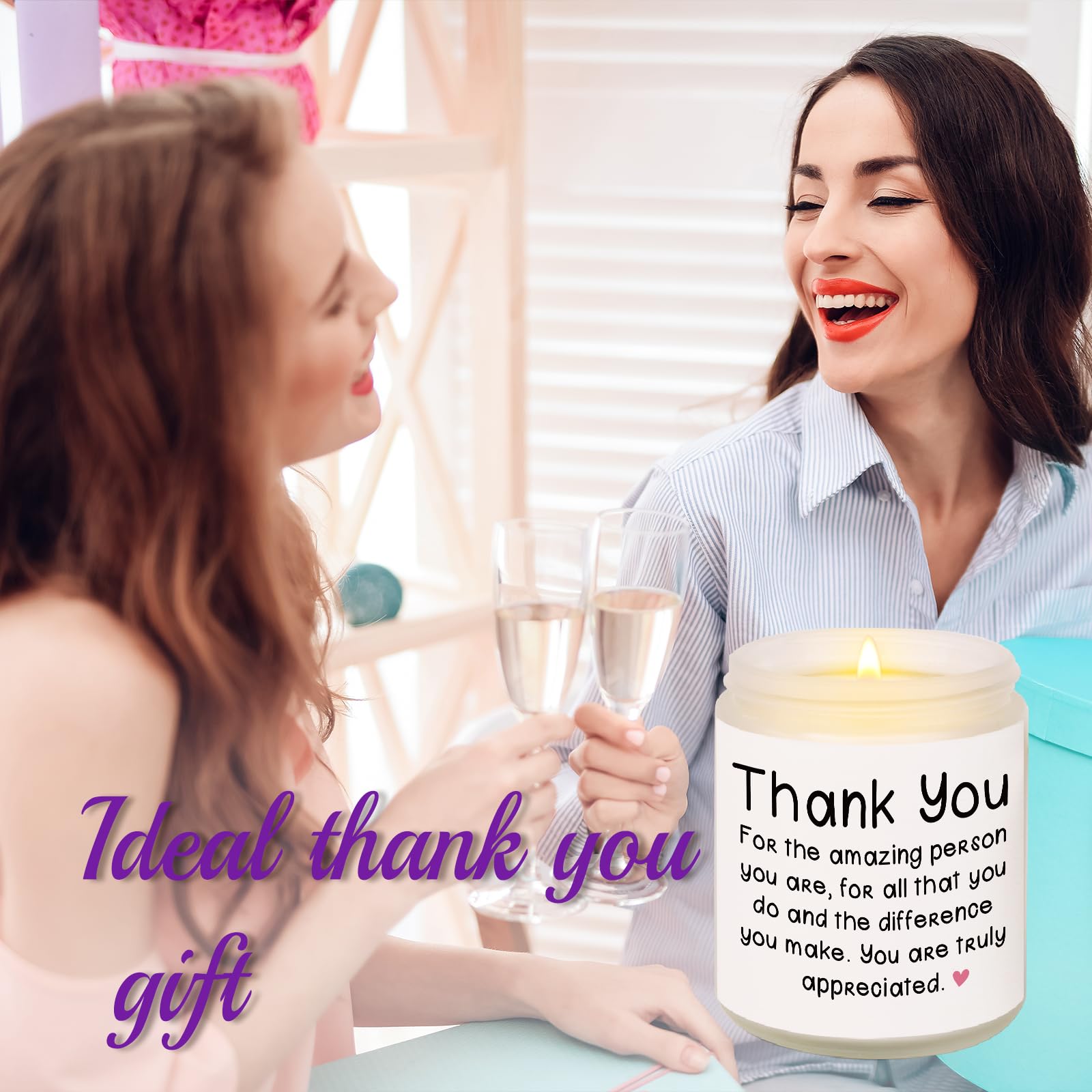 BAUBLEDAZZ Thank You Gifts for Women, Thank You Candle- Handmade Lavender Natural Soy Wax Candle (7oz)- Appreciation Gifts for Friends, Coworker, Employee, Hostess Gifts