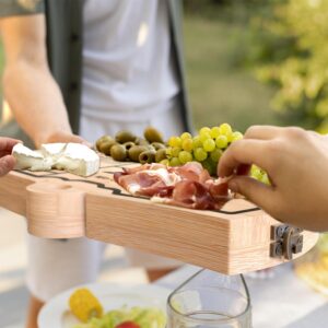 Haigoo Camping Cheese Board and Knife Set Foldable Bamboo Charcuterie Boards Gift Set Unique Cheese Cutting Board Birthday Gifts for Mom Dad House Warming Gifts for Women Men Wedding Gifts for Couple