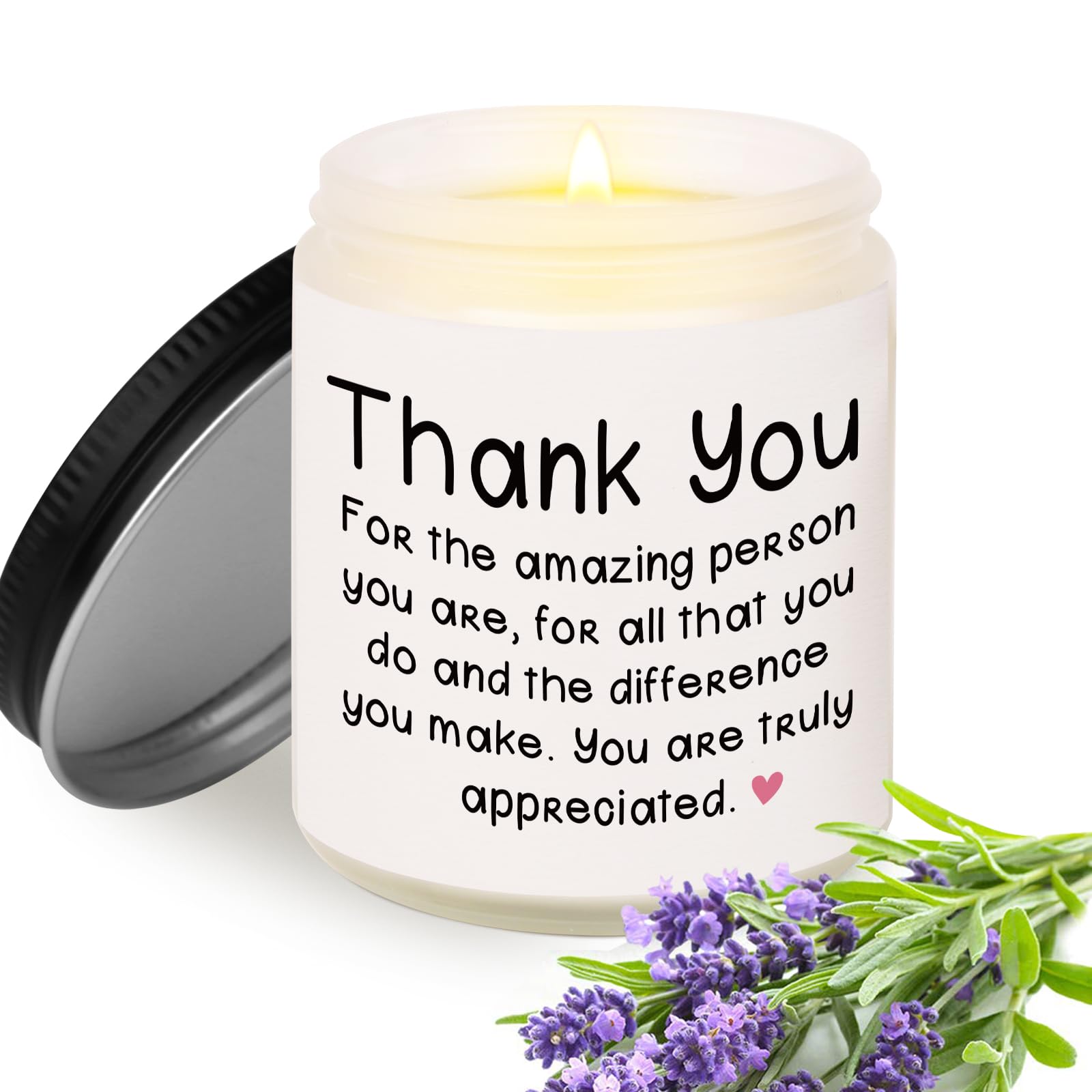 BAUBLEDAZZ Thank You Gifts for Women, Thank You Candle- Handmade Lavender Natural Soy Wax Candle (7oz)- Appreciation Gifts for Friends, Coworker, Employee, Hostess Gifts