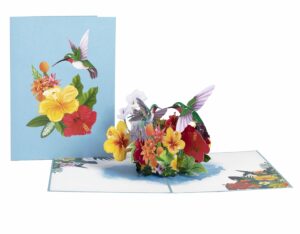 igifts and cards inspirational hummingbird with yellow and red hibiscus 3d pop up greeting card - colorful flowers, ideal for mother's day, birthday, anniversary, get well, thank you, bird lovers 6x8