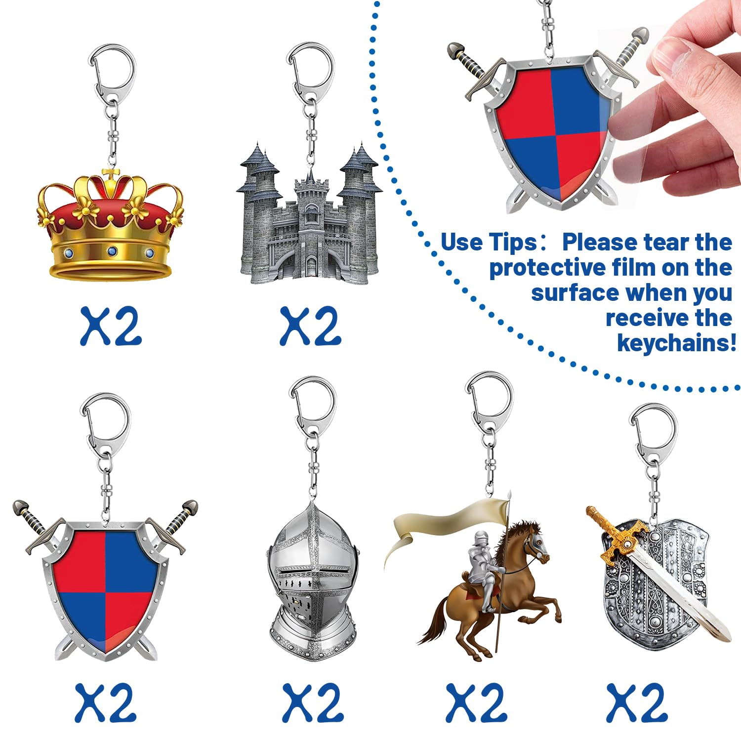 YYMYMGJ Medieval Knight Party Favors 12 PCS Medieval Knight Themed Acrylic Key Chains for Knight Costume Cosplay Crusader Knight Birthday Party Mardi Gras Ball Graduation Prom Decorations Supplies