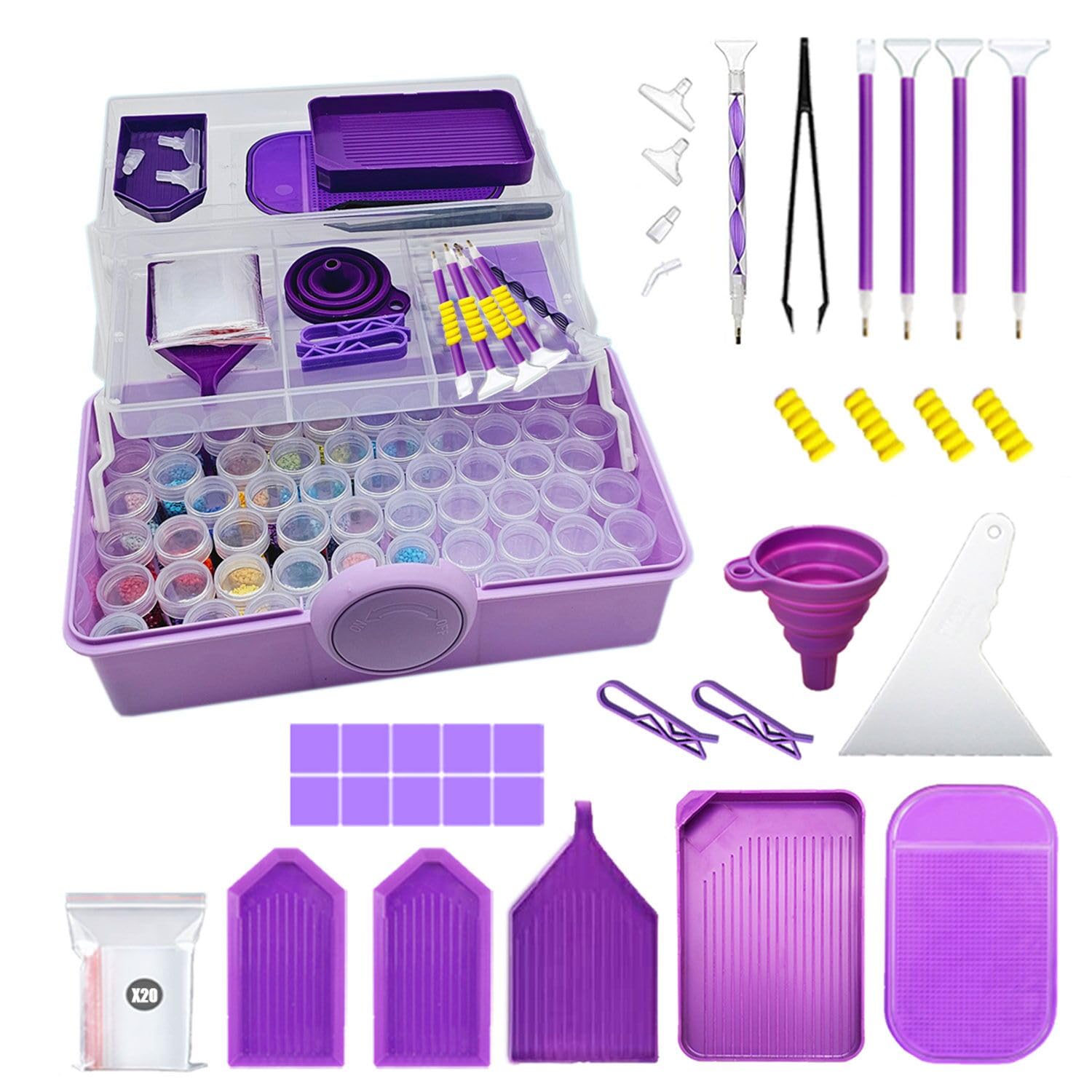 Diamond Painting Storage Containers Tools Accessories Kits with Shockproof Jars,Diamond Art Accessorie Tool Kits Craft Jewelry Bead Rhinestones Organizer Box Diamond Paintings Tools Box (57-Slots)