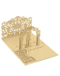 stawink wedding card for bride and groom, dark gold 3d pop up wedding card with envelope and 2 inside pages, wedding shower card, for greeting/anniversary/wedding/valentine/engagement