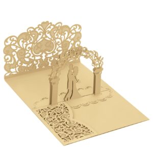 STAWINK Wedding Card for Bride and Groom, Dark Gold 3D Pop up Wedding Card with Envelope and 2 Inside Pages, Wedding Shower Card, for Greeting/Anniversary/Wedding/Valentine/Engagement