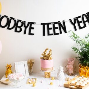 Goodbye Teen Years Banner, 20th Birthday Decorations, 20 & Fabulous, Happy 20 years old Anniversary Party Decoration Supplies Black