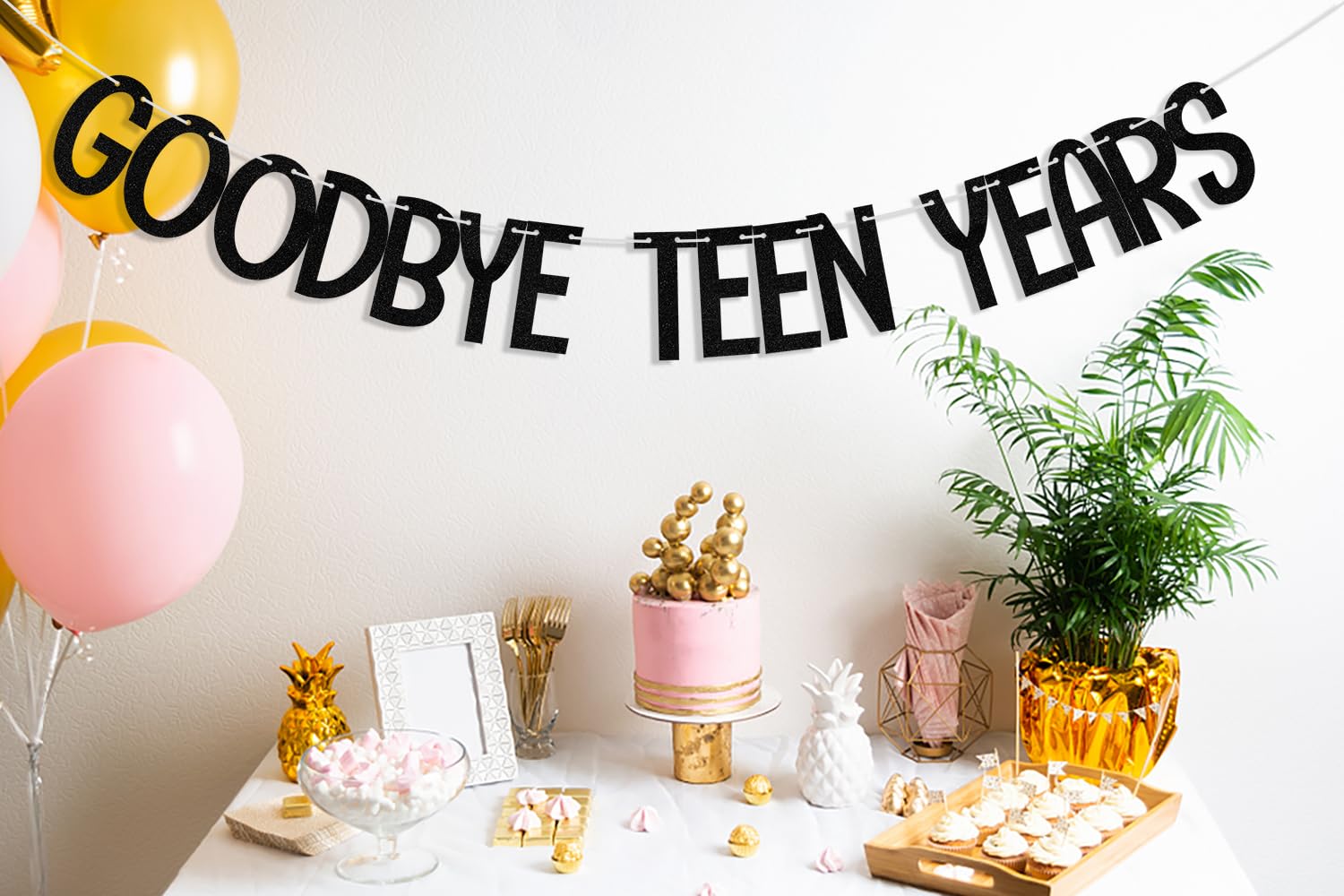 Goodbye Teen Years Banner, 20th Birthday Decorations, 20 & Fabulous, Happy 20 years old Anniversary Party Decoration Supplies Black