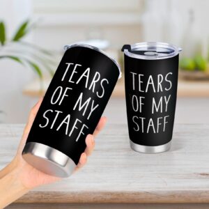 Shqiueos Funny Boss Christmas Gifts-Tears of My Staff 20 Oz Stainless Steel Tumbler Cup, Birthday Gifts for Boss, Boss Lady, Employer, Principal, Boss Day Gifts for Office Men Women