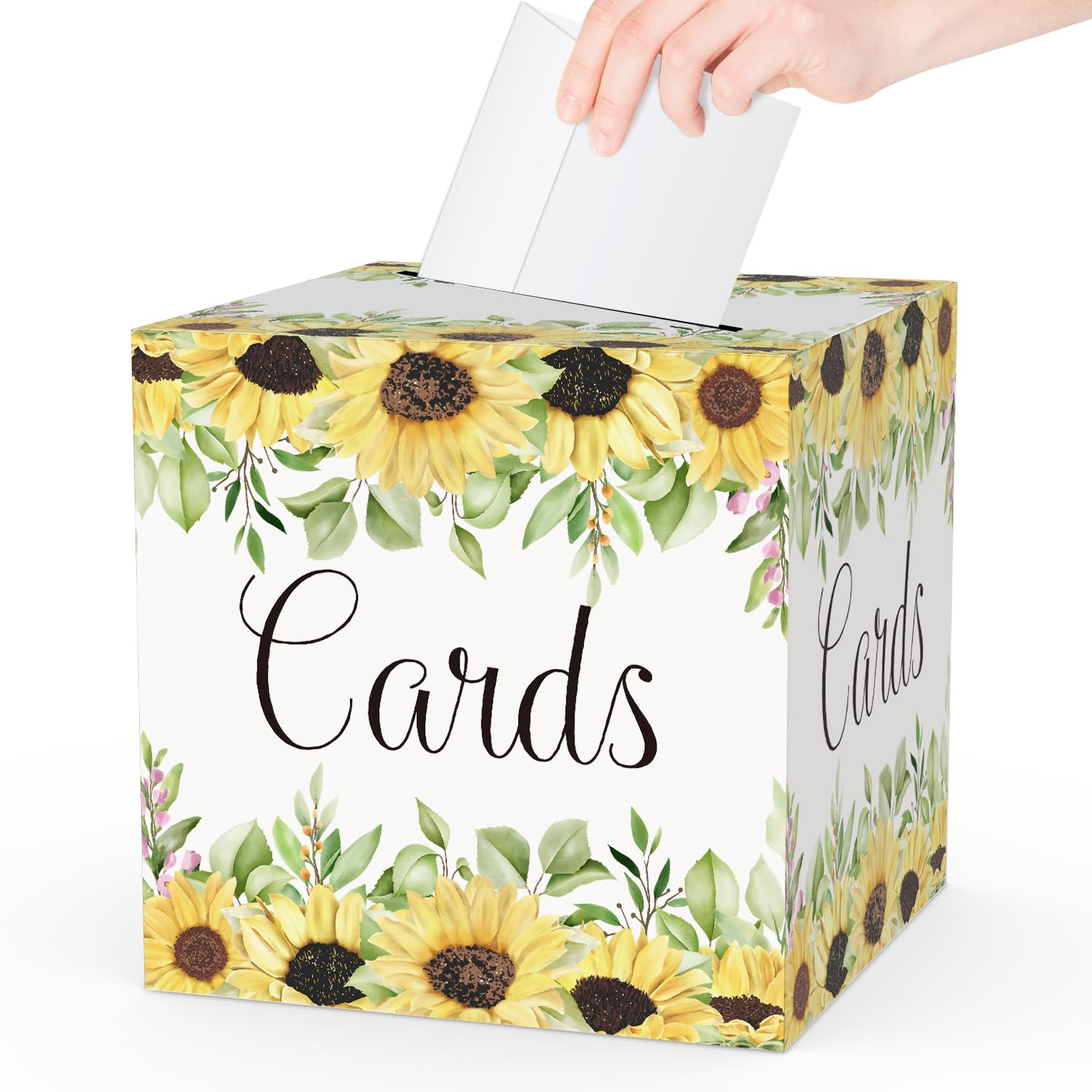 RLCNOT Sunflower Card Box, Gift or Money Box Holder Party Favor Supplies, Floral Card Receiving Box for Birthday, Wedding Engagement, Bridal or Baby Shower Graduation Anniversary 8" Box 1 Count - 007