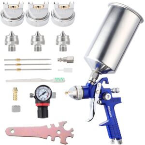 endozer professional hvlp gravity feed air spray gun set with 1.4 1.7 2.0mm nozzles, paint gun with 1000cc aluminum cup for auto paint, wall painting, base coatings