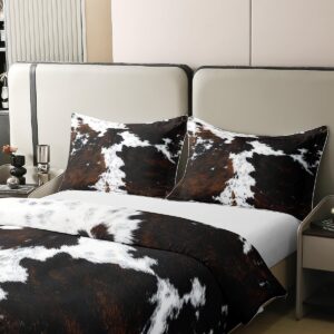 Cowhide Print 100% Cotton Duvet Cover for Kids Adults,Brown White Cow Fur Pattern Bedding Set King,Rustic Farmhouse Style Wild Animal Comforter Cover 3 Pcs with 2 Pillowcases