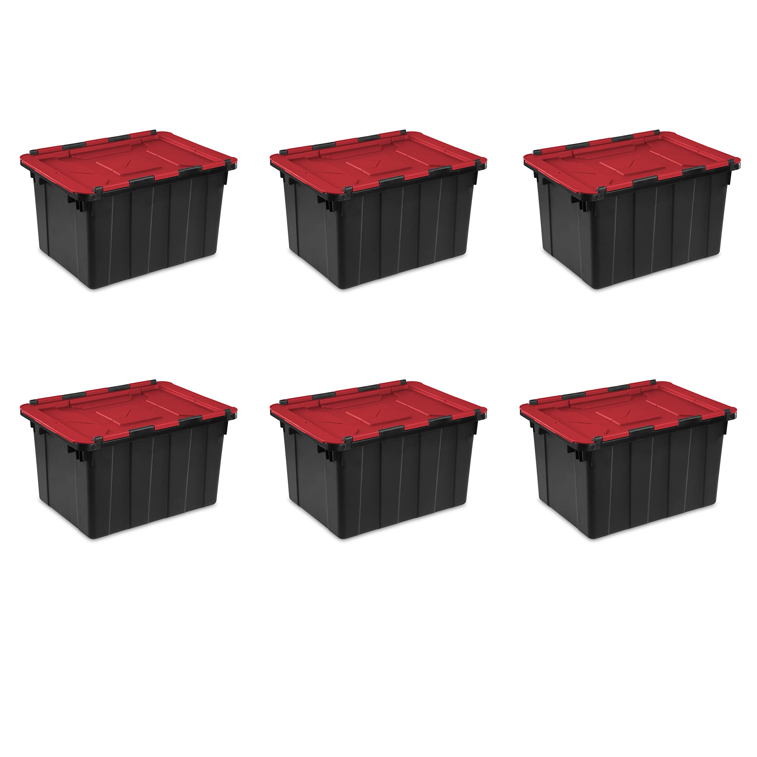 HeduSa 12 Multifunctional Gallon hinged Lid Industrial Tote Plastic Storage Container for Storage and Organization, black, set of 6 to bring order to garages, basements and attics