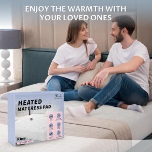 Reaks Electric Mattress Pad King Size, Quilted Heated Mattress Pad Dual Control with 10 Heat Settings, ETL Certified Bed Warmer with Timer for 1-12 Hours Auto Off, Lighted Button, White