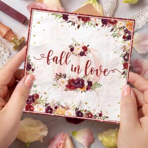 Fall In Love Bridal Shower Decoration,40pcs Fall Wine Napkins Decoration Autumn Floral Pumpkin Napkins for Fall Theme Wedding Bridal Shower Thanksgiving Supplies