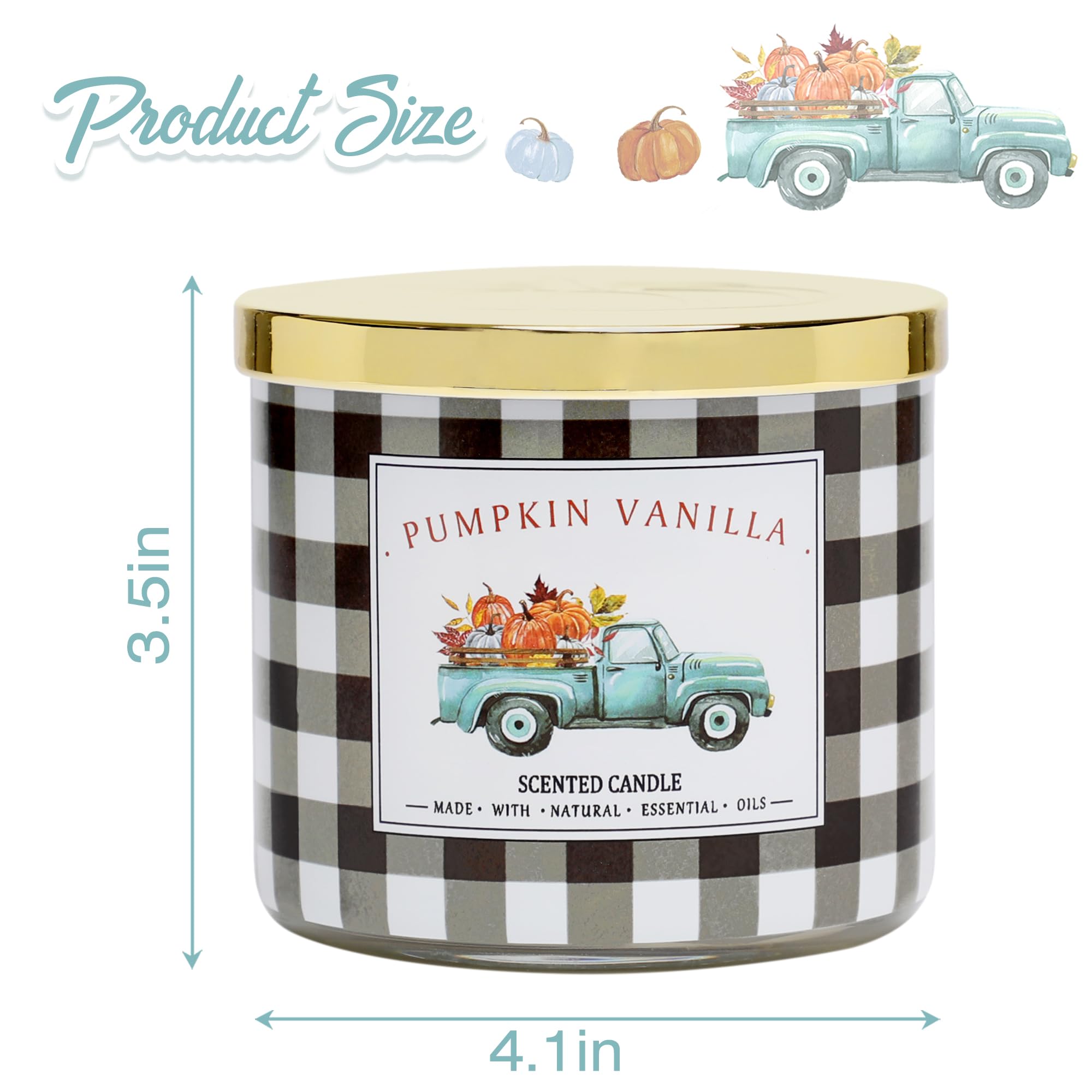 Pumpkin Candle Fall Candle Pumpkin Vanilla Secented Candle Autumn 3 Wicks Large Candle 14 oz