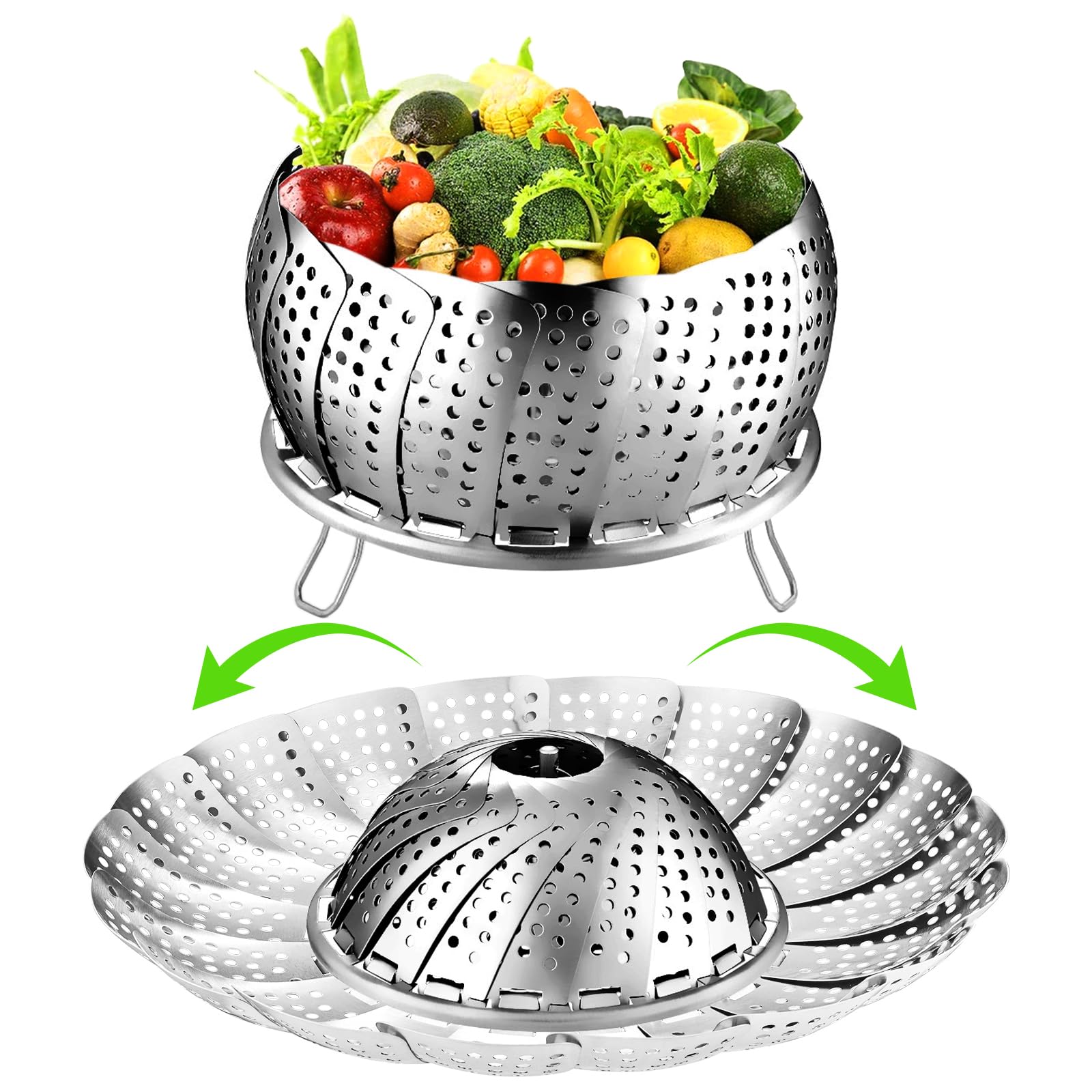 FOFAYU Vegetable Steamer Basket for Cooking, Stainless Steel Veggie Fish Food Steamer Basket, Folding Expandable Steamers to Fit Various Size Pot