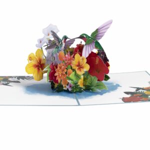 iGifts And Cards Inspirational Hummingbird with Yellow and Red Hibiscus 3D Pop Up Greeting Card - Colorful Flowers, Ideal for Mother's Day, Birthday, Anniversary, Get Well, Thank You, Bird Lovers 6x8