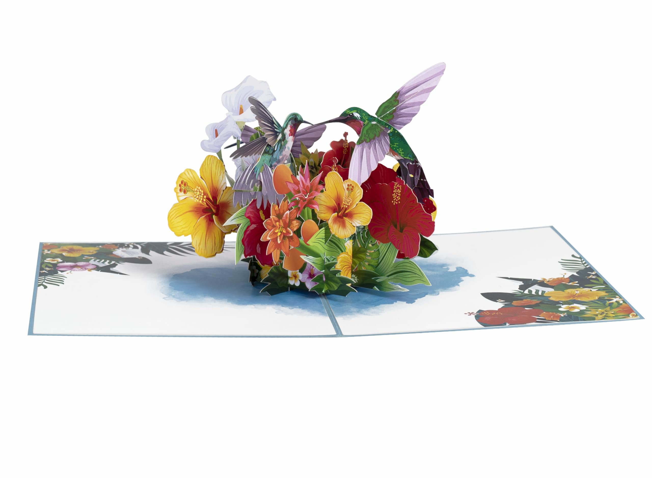 iGifts And Cards Inspirational Hummingbird with Yellow and Red Hibiscus 3D Pop Up Greeting Card - Colorful Flowers, Ideal for Mother's Day, Birthday, Anniversary, Get Well, Thank You, Bird Lovers 6x8