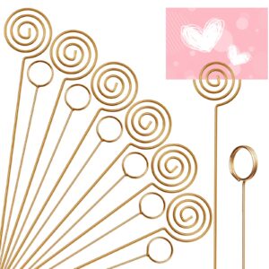 popokk 40 pieces metal wire floral place card holder,round floral card holder picks metal flower picks golden gift card holder photo memo holder pick for wedding party birthday