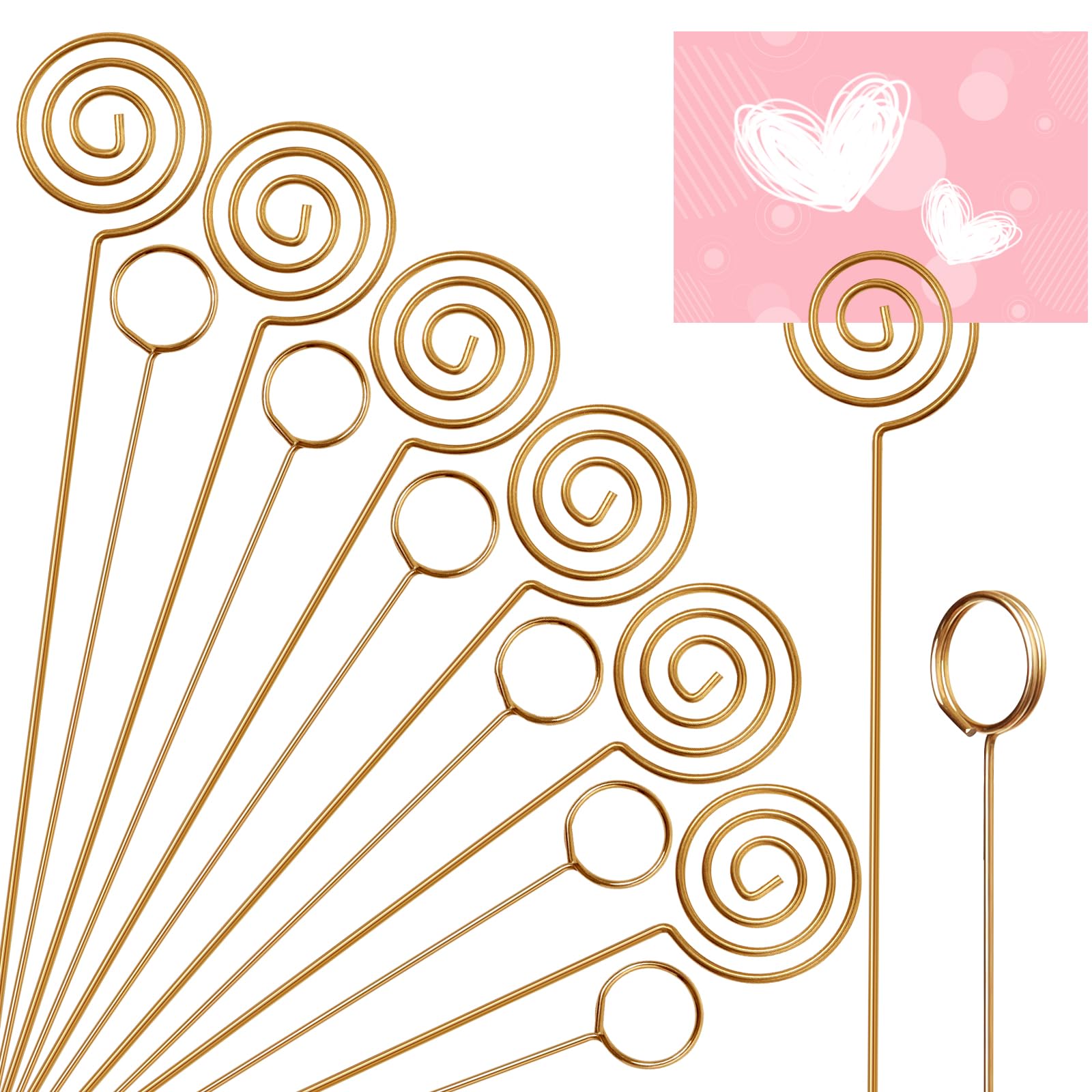 popokk 40 Pieces Metal Wire Floral Place Card Holder,Round Floral Card Holder Picks Metal Flower Picks Golden Gift Card Holder Photo Memo Holder Pick for Wedding Party Birthday