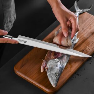 KANKIKUSUI Left-Handed Sashimi Knife, 9.3" Sushi Knife, HC70cr17mov Superior Japanese Steel Yanagiba Knife Set with Sharpener/Gift Box