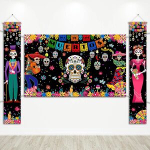 avezano day of the dead decorations dia de los muertos banner&porch signs kit for mexican dia de los muertos party decor day of dead hanging banner indoor outdoor supplies