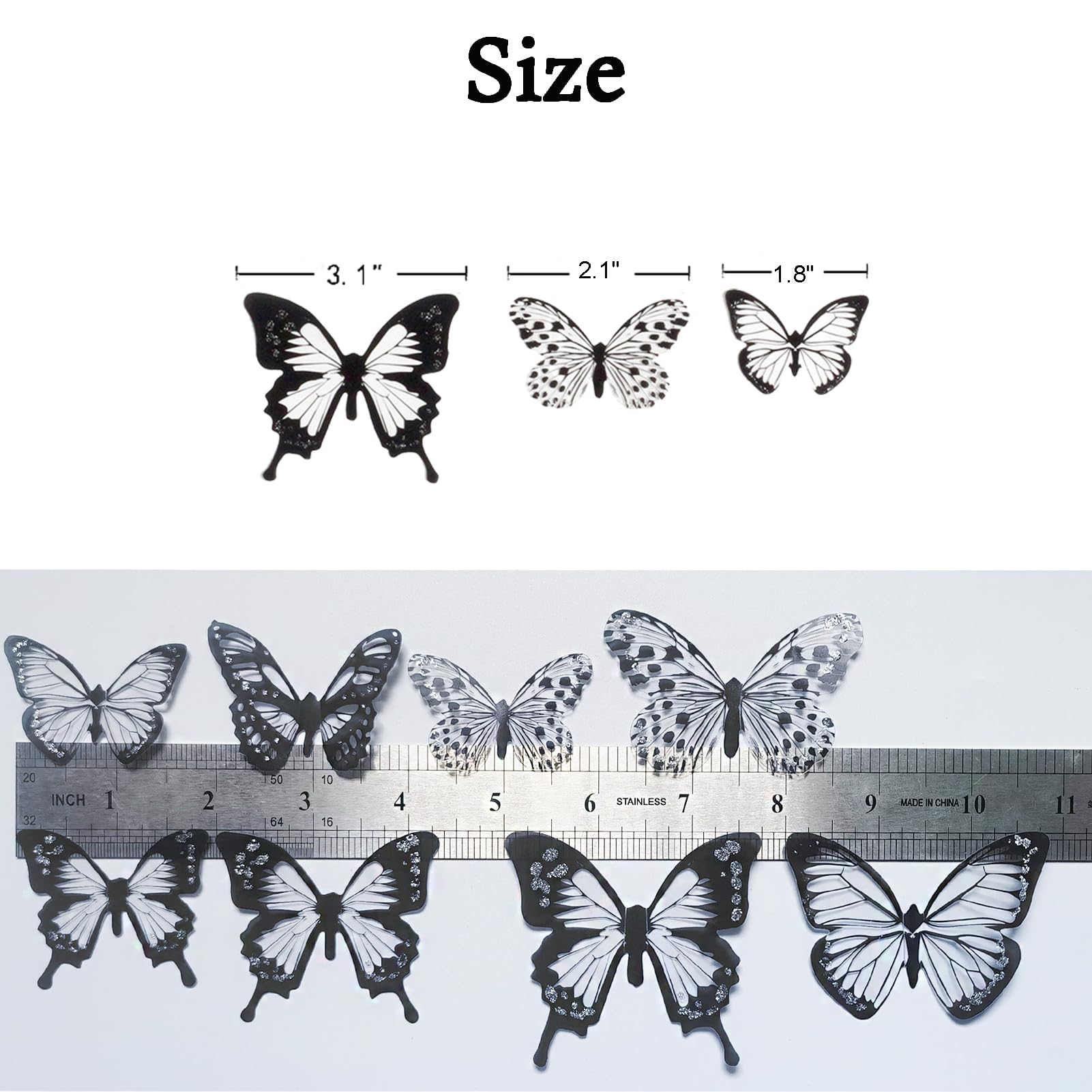 Ewong 54Pcs Black 3D Butterfly Wall Decor - Butterfly Decoration Party Cake Decorative - Removable Waterproof Butterfly Wall Decal Birthday Home Room Decor Bathroom Bedroom Sticker & Murals