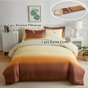 Warmarky Coffee Duvet Cover King Size Gradient Soft Bedding Duvet Cover Set with Zipper Closure, 1pcs Duvet Cover 91''x102'' with Corner Ties, 2pcs Envelop Pillow Shams 20''x36''