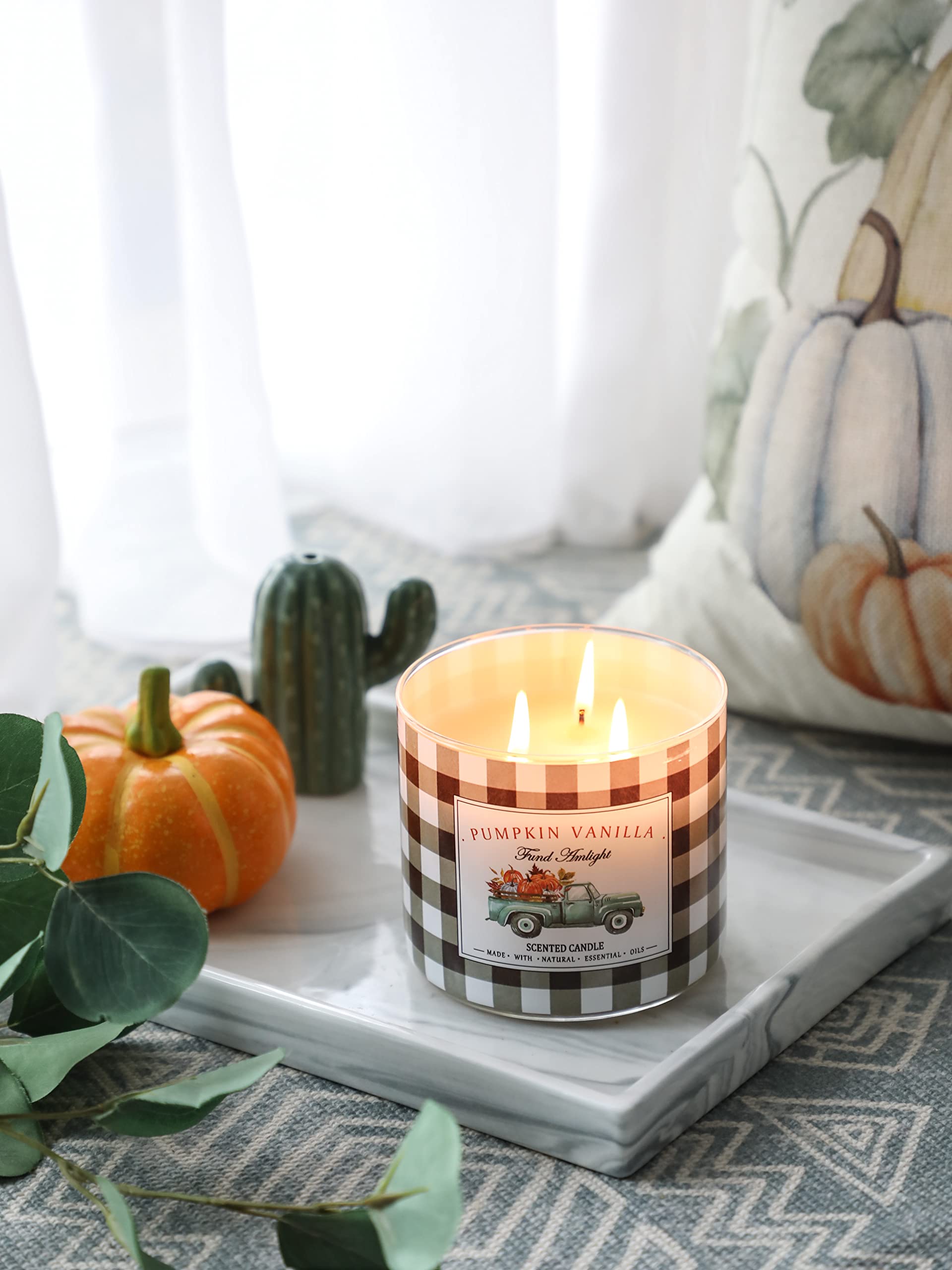 Pumpkin Candle Fall Candle Pumpkin Vanilla Secented Candle Autumn 3 Wicks Large Candle 14 oz